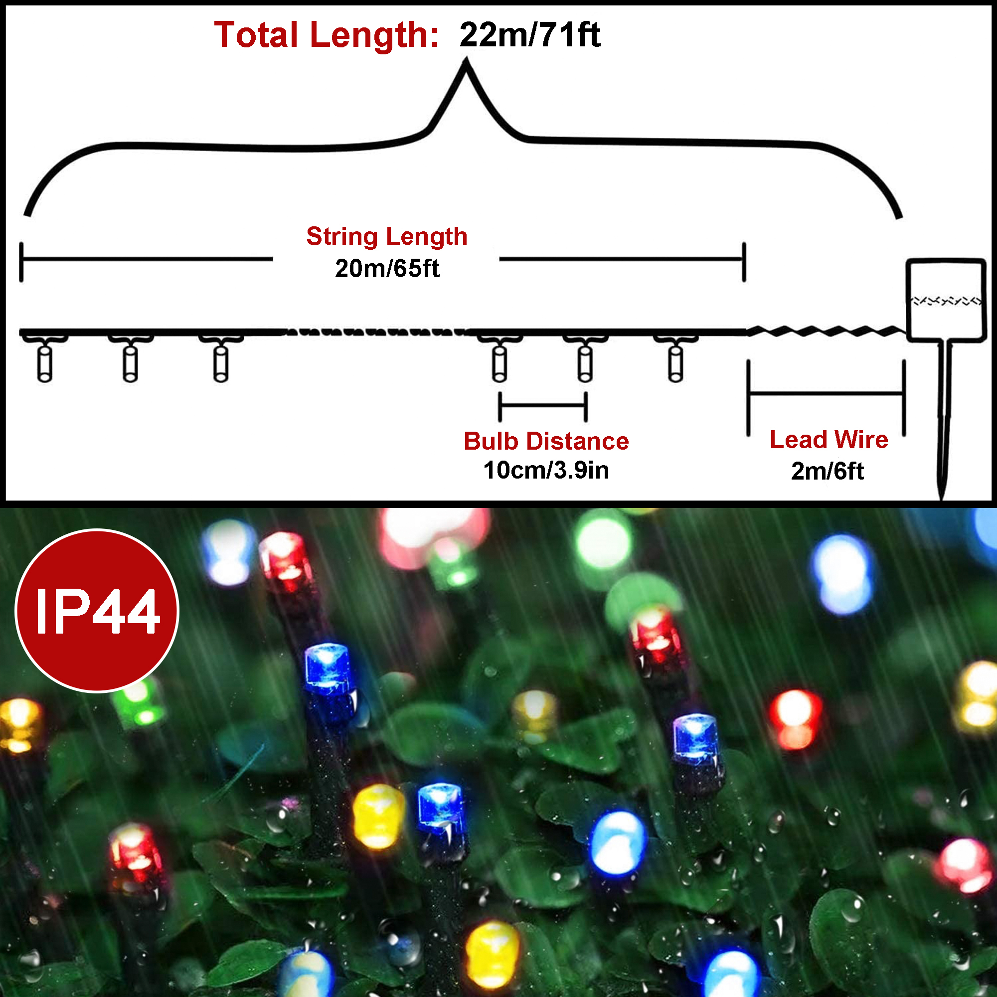 200 مصباح LED لعيد الميلاد بالطاقة الشمسية