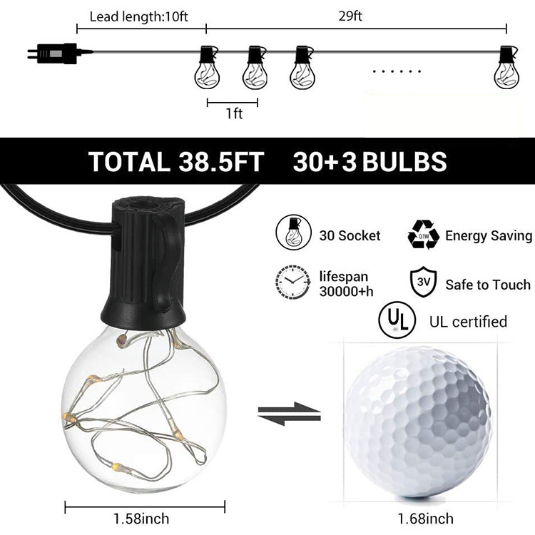 لمبات الأسلاك النحاسية 30 مصباح LED للفناء