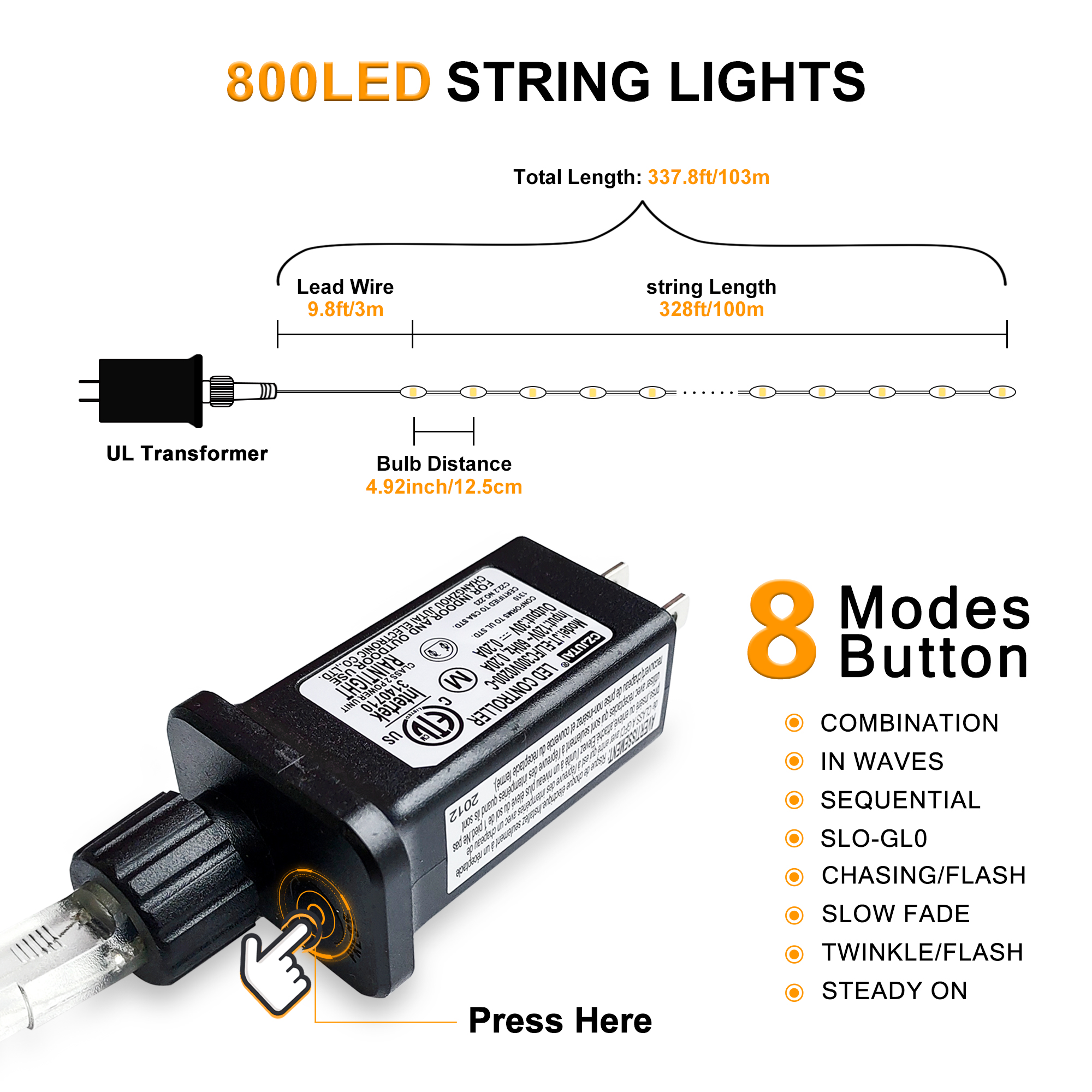 800LED أضواء الجنية الأسلاك النحاسية