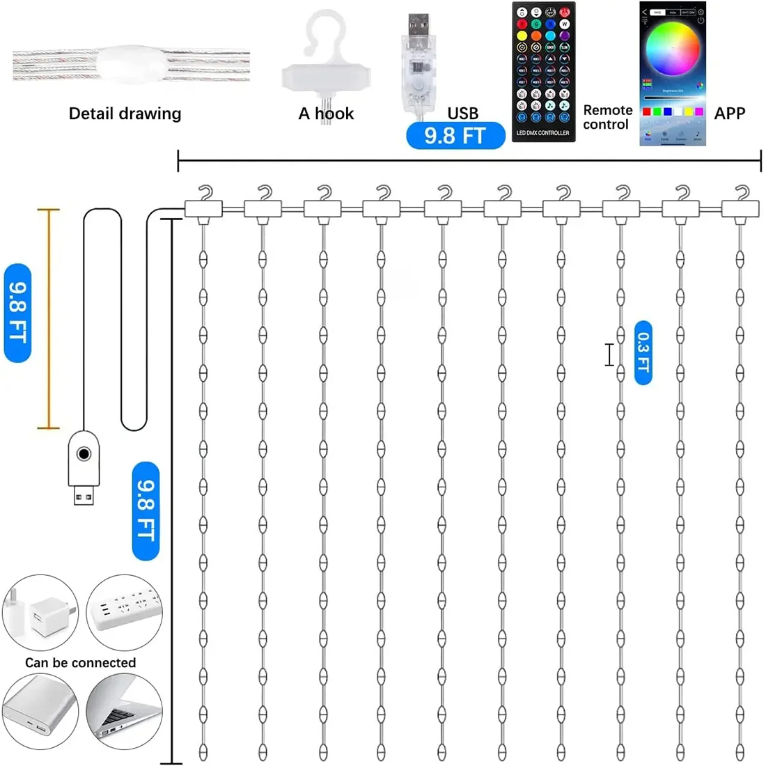 أضواء الستار LED الذكية RGB حجم تظهر الصورة