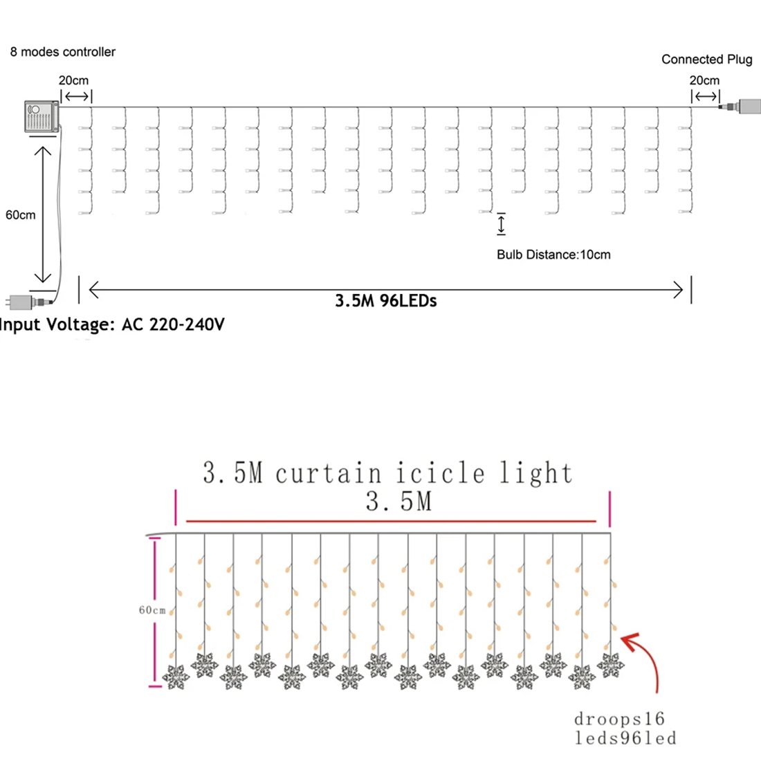 4M Led ندفة الثلج الجنية أضواء سلسلة حجم الصورة 